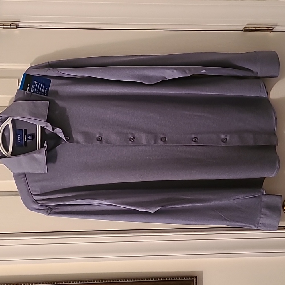APT.9 MENS BLUE LONG SLEEVE FRONT BUTTON DRESS SHIRT SIZE SLIM FIT LARGE